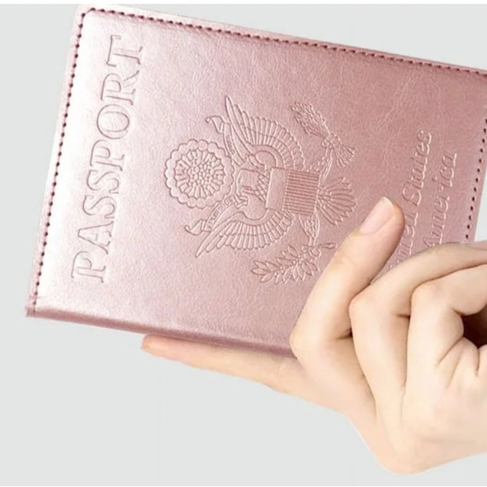 Pink Leather Passport Cover Case with Card Holder